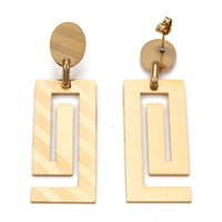 Stainless Steel Dangle Stud Earrings Laser Cut Rectangle Gold 60mm 0.8mm Z338