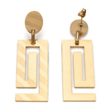 Stainless Steel Dangle Stud Earrings Laser Cut Rectangle Gold 60mm 0.8mm Z338