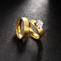 Stainless Steel Bridal Engagement Set Ring Gold Plated Zirconia Women B440