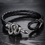 Stainless Steel Genuine Leather Bracelet Silver Men's Unisex Hook Clasp G312