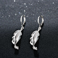 Sterling Silver Plated Earrings Drop Dangle Leverback Feather .56" L377