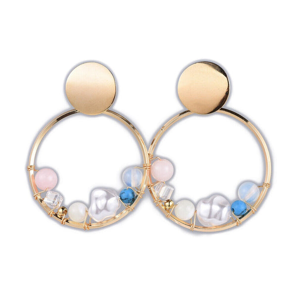 Pearl Dangle Earrings Beads Gemstone Beads Sea Shell Gold 49mm Pin 0.8mm  P645