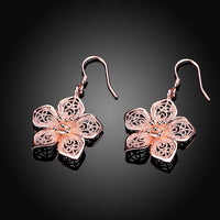 Rose Gold Plated Earrings Drop Dangle Fish Hook Antiallergic Flower.84" L249