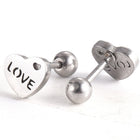 Stainless Steel Ear Plugs Ear Studs Valentine's Day Heart Word Love Silver Z352