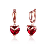 Rose Gold Plated Earrings Heart Hoop Huggies Zirconia Red Latch Back Clasp L673