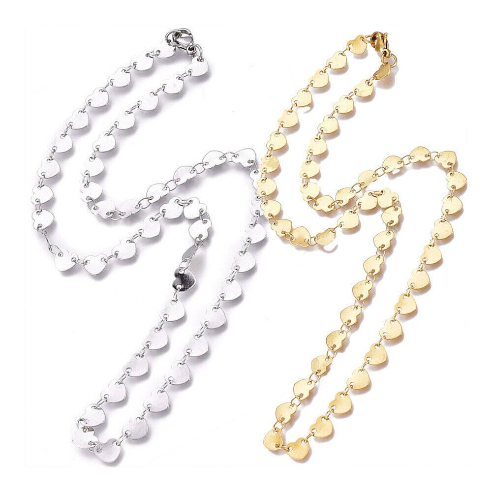 Stainless Steel Link Chain Necklaces Lobster Heart Gold 16.53 inches 42cm Z558