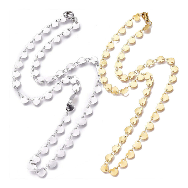 Stainless Steel Link Chain Necklaces Lobster Heart Gold 16.53 inches 42cm Z558