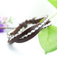 Genuine Leather Bracelet Men's Unisex Braided Wrap Tribal Brown White H195