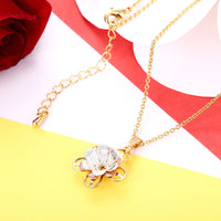 Yellow Rose Gold Plated Necklace Pendant Flower Drop 19 Inches 1MM Lobster B283