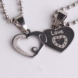 316L Stainless Steel Pendant 1.2X0.64Inch Heart Lovers  Silver Necklace 22" B149