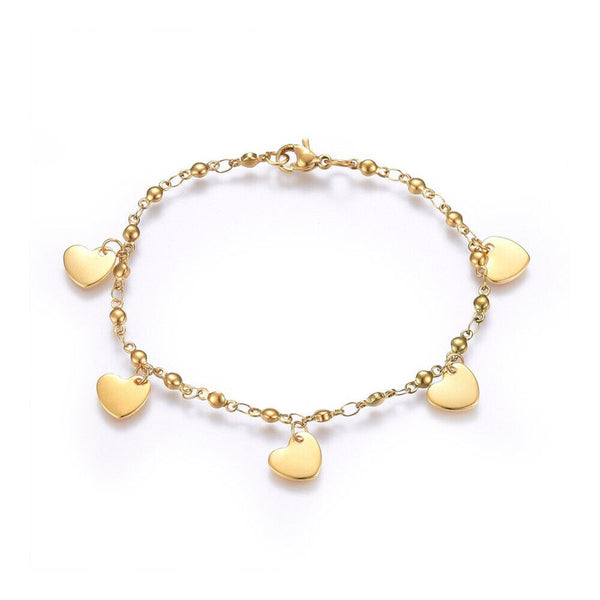 304 Stainless Steel Charm Bracelet Lobster Heart Gold 8.2" 3mm  A87