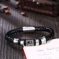 Stainless Steel Leather Bracelet 8 Inches 9MM Magnetic L378