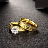 Stainless Steel Bridal Engagement Set Ring Gold Plated Zirconia Women B440