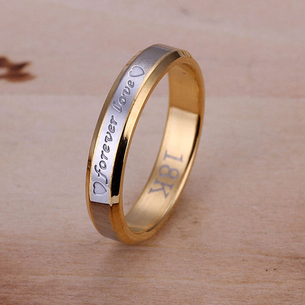 Stainless Steel Gold Tone Gold Band Forever Love Ring Size 8 B99