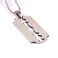 Stainless Steel Pendant 0.84X1.70 Inch Blade Razor Silver Necklace 22" B17