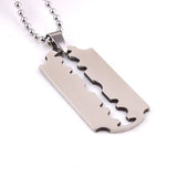 Stainless Steel Pendant 0.84X1.70 Inch Blade Razor Silver Necklace 22" B17