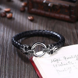 Stainless Steel Leather Bracelet 7.5 Inches 7.6MM Clip L350