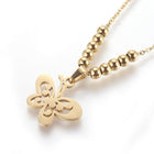 Stainless Steel Set Earrings Pendant Necklace Butterfly Gold 18" P864