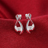 Sterling Silver Plated  Earrings Stud AAA Zirconia Push Back .32" L415