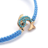 Adjustable Nylon Cord Braided Bead Bracelet Resin Round Fish Light Sky Blue Z146