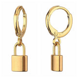 Brass Huggie Hoop Earrings Stainless Steel Pendants Padlock Gold 24mm 0.8mm Z415