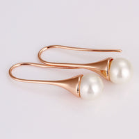 Rose Gold Fish Hook Drop Dangle Pearl Earrings L131