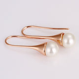 Rose Gold Fish Hook Drop Dangle Pearl Earrings L131