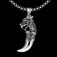 Stainless Steel Necklace Pendant Wolf Teeth Biker Gothic 23" 3.5MM B232