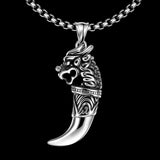 Stainless Steel Necklace Pendant Wolf Teeth Biker Gothic 23" 3.5MM B232