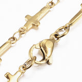 304 Stainless Steel Cross Set Necklace Bracelets Lobster Gold 17.72" P718