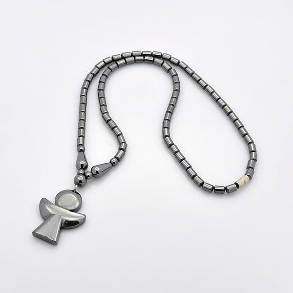 Angel Non-Magnetic Hematite Pendant Necklace Screw Clasp Hematite 18.7" P42