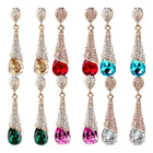 Gold Plated Brass Rhinestone Teardrop Stud Earrings Crystal 46x10mm Z268
