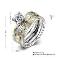 Stainless Steel Bridal Engagement Set Ring Gold Plated Rhinestone Women B442