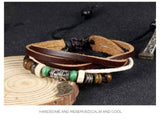 Genuine Leather Hemp Wood Bracelet Green Brown Luchy Charm Wood Alloy Beads G376