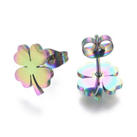 Stainless Steel Set Pendant Necklace Stud Earrings Back Clover 16.8" P693