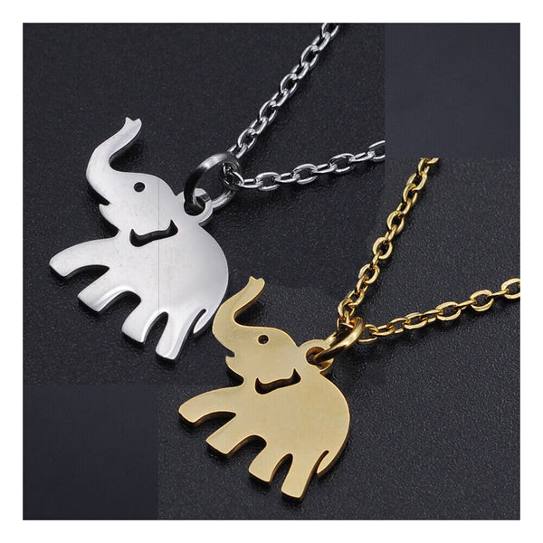 Stainless Steel Pendant Necklace Lobster Clasp Elephant Silver 15.7" 1.5mm P47