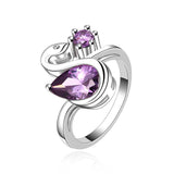 Sterling Silver Plated  Zirconia Swan Purple Band Ring Size 8 B52