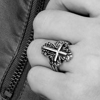 Stainless Steel  Antique Gothic Biker Tribal Ring Black Men's Unisex Cross B172