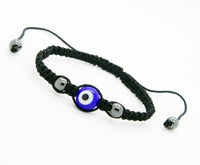 Black Nylon Cord Evil Eye Good Luck Bracelet Glass Blue Adjustable size Hanmade