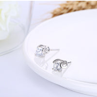 Sterling Silver Earrings  Stud AAA Zirconia  Push Back Clasp L740