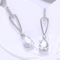 Platinum Plated Earrings Drop Dangle AAA Zirconia Push Back Clasp L579
