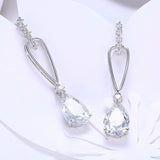 Platinum Plated Earrings Drop Dangle AAA Zirconia Push Back Clasp L579