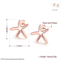 Rose Gold Plated Earrings Star Fish Stud AAA Zirconia  Push Back Clasp L455