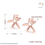Rose Gold Plated Earrings Star Fish Stud AAA Zirconia  Push Back Clasp L455