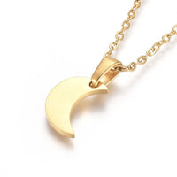 Stainless Steel Pendant Necklace  Zirconia Chain Lobster Moon Gold 17.5" A224