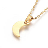 Stainless Steel Pendant Necklace  Zirconia Chain Lobster Moon Gold 17.5" A224