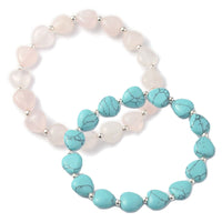 Heart Turquoise Stretch Bracelets Silver Color Plated Iron Finding 57mm  P529