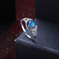 Platinum Plated Ring Womens Halo Heart AAA Zirconia Opal Stone Blue B516