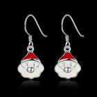 Silver Plated Enamel Dangle Earrings Christmas Santa Claus Silver 26x10mm P128