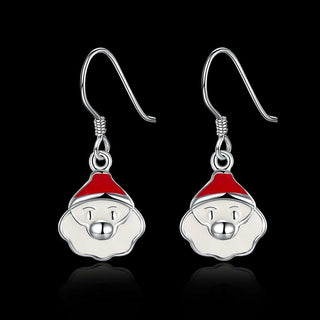 Silver Plated Enamel Dangle Earrings Christmas Santa Claus Silver 26x10mm P128